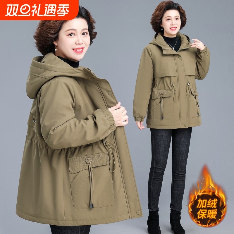 户外妈妈冬装派克服外套新款中老年女秋冬棉衣中年人加绒加厚羽绒