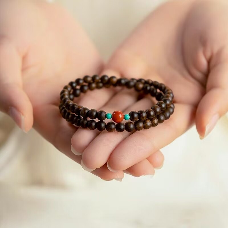 天然文莱沉香手串沉水级老料双圈叠戴收藏级文玩佛珠手链