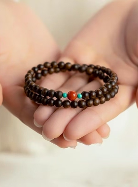 天然文莱沉香手串沉水级老料双圈叠戴收藏级文玩佛珠手链