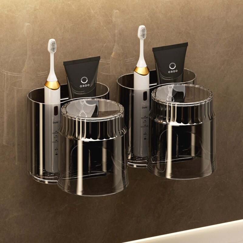 牙刷置物架漱口杯免打孔刷牙杯卫生间壁挂式家庭轻奢牙膏架子