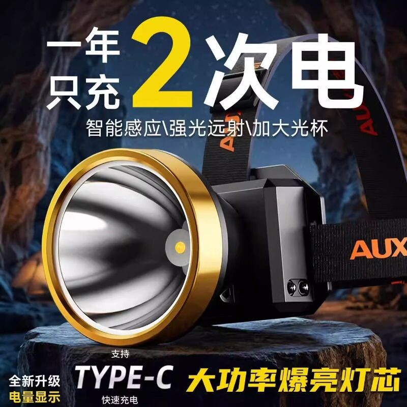 对标公牛超长续航头灯2025新款强光超亮头戴式照明灯钓鱼户外专用