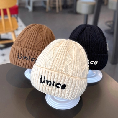 韩版ins儿童帽子秋冬男字母针织