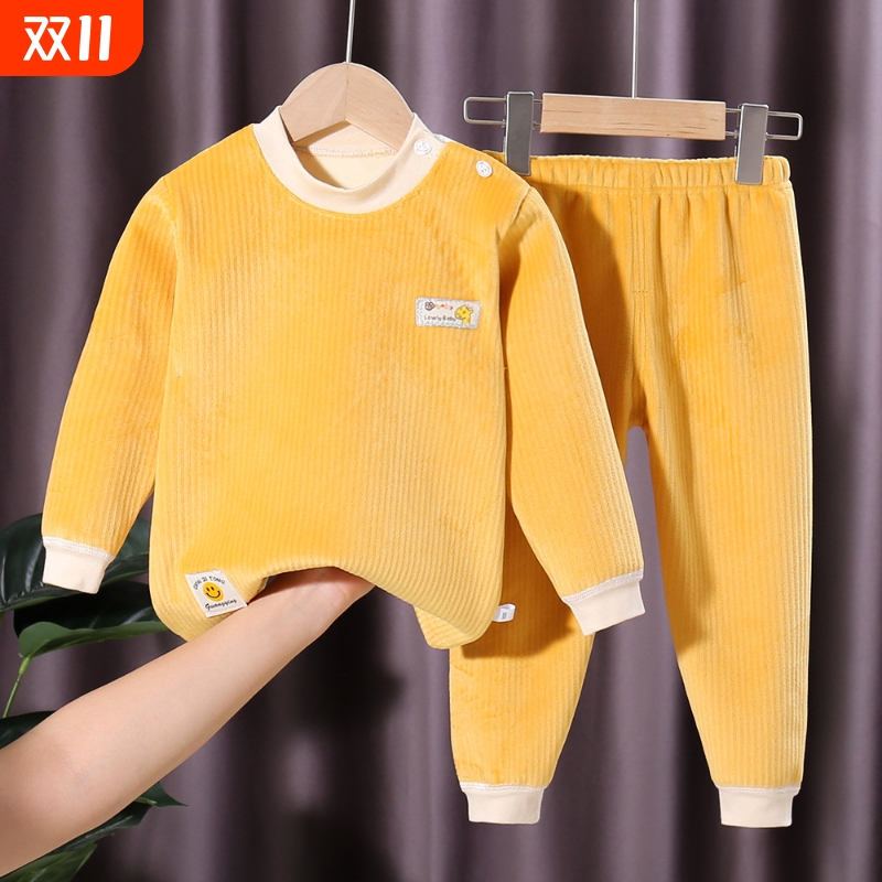 儿童加绒加厚保暖内衣套装秋冬新款男女童打底睡衣宝宝家居服