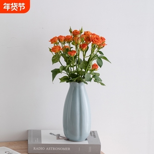 汝窑宋代美学花瓶摆件客厅高级感陶瓷仿真花电视柜卧室桌面台面