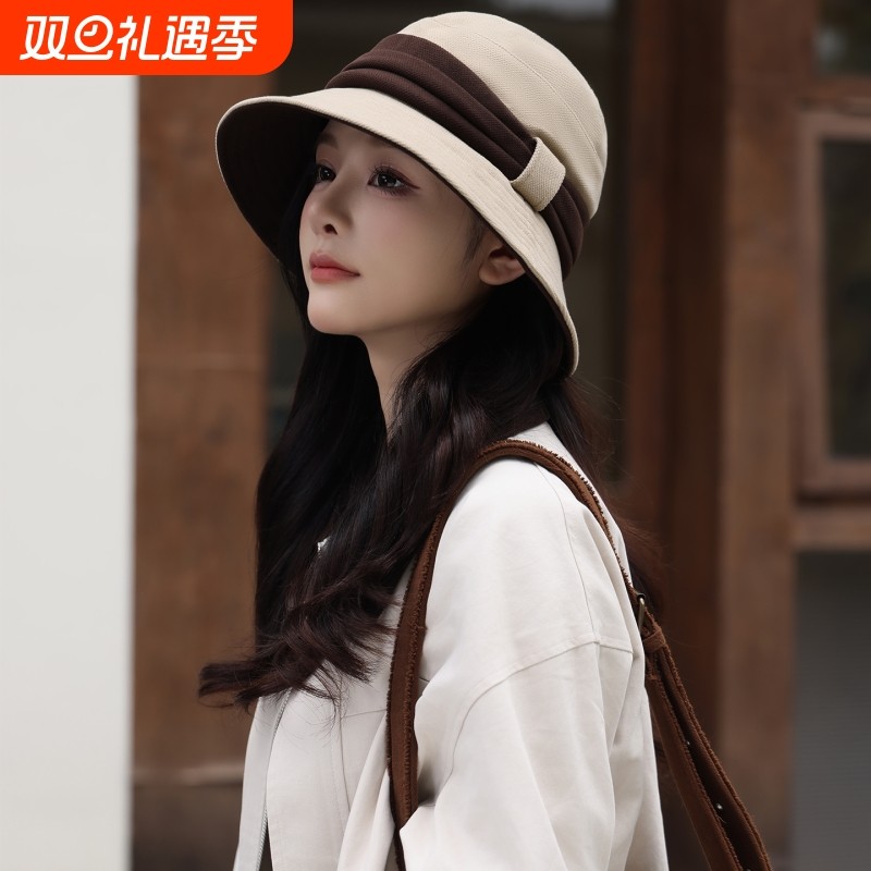 渔夫帽子女秋冬季英伦复古蝴蝶结盆帽时尚百搭保暖优雅气质显脸小