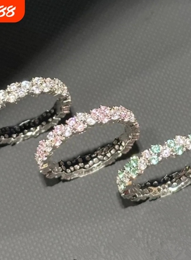 高版本淡绿色白粉钻麦穗戒指女宽版窄版指环送女朋友七夕礼物锆石