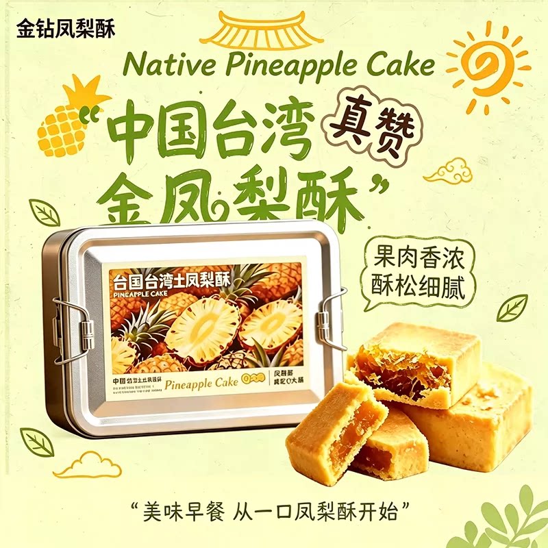 台湾金钻土凤梨酥糕点零食下午茶小吃特产伴手礼铁盒装健康饱腹图片