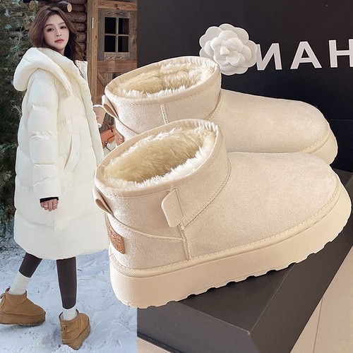 白色厚底雪地靴女2025年新款冬季加绒加厚防水防滑保暖面包大棉鞋