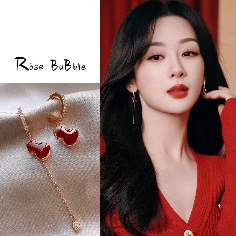 新中式不对称葫芦流苏耳环轻奢高级感精致独特气质耳坠女红色耳饰