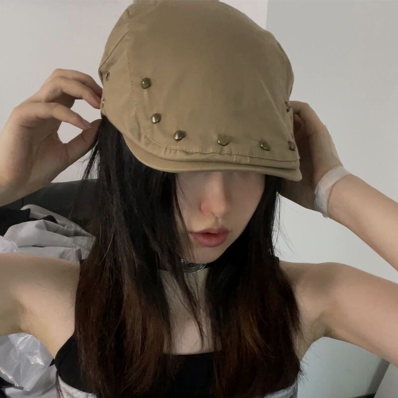 铆钉前进帽女春夏季百搭反戴画家帽休闲贝雷帽薄款鸭舌帽棒球帽潮