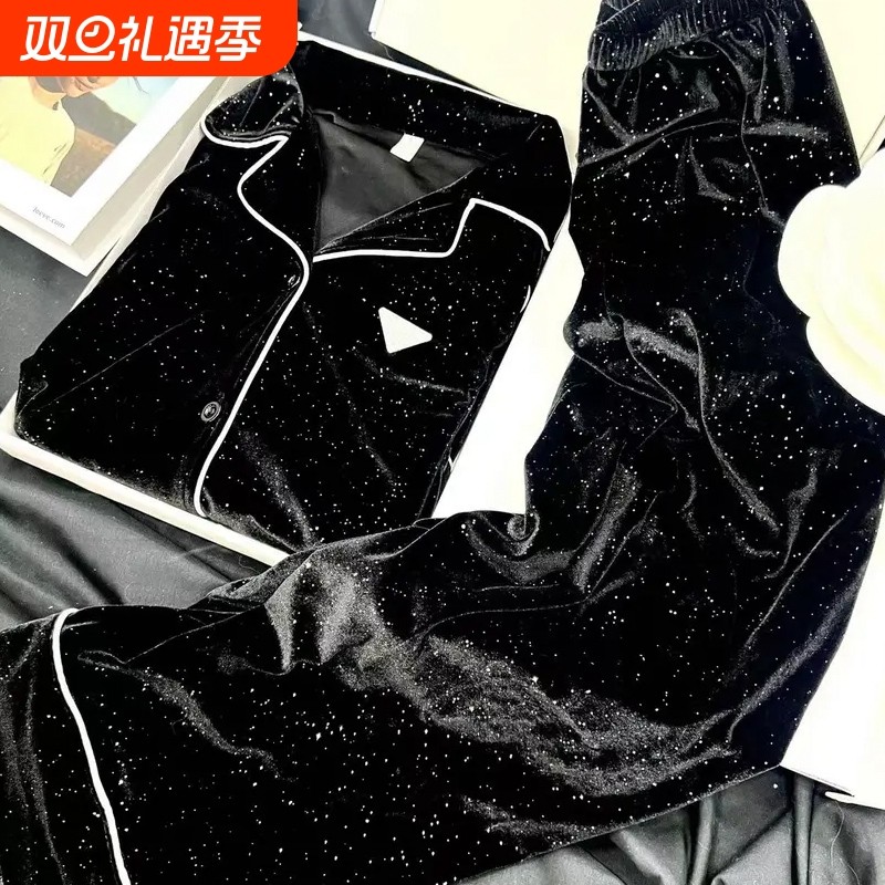 红豆2024新款金丝绒睡衣女秋冬季长袖网红满天星时尚可外穿家居服