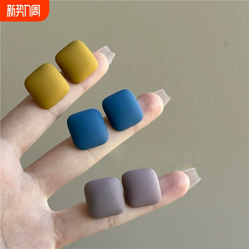 复古方形几何方块耳钉女2025新款爆款耳饰气质港风耳环蓝色紫色