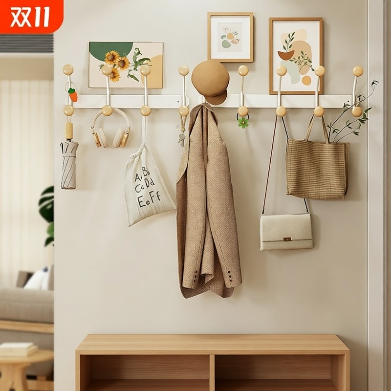 玄关挂衣架衣服挂钩双排壁挂式挂衣钩墙上门后免打孔承重收纳免钉