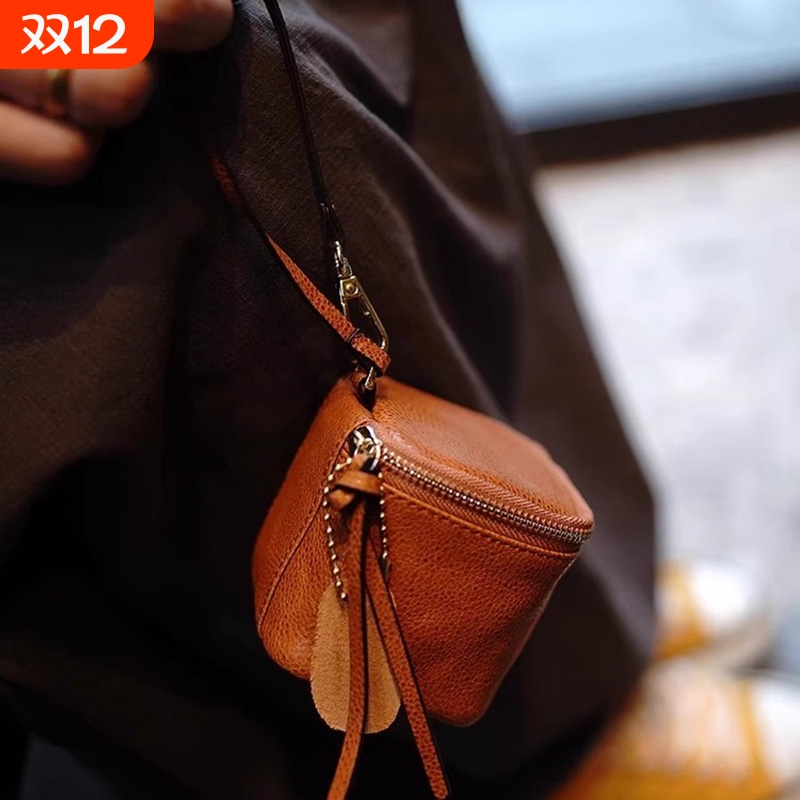 简约植鞣迷你手拎大容量耳机口红硬币文玩收纳包零钱包