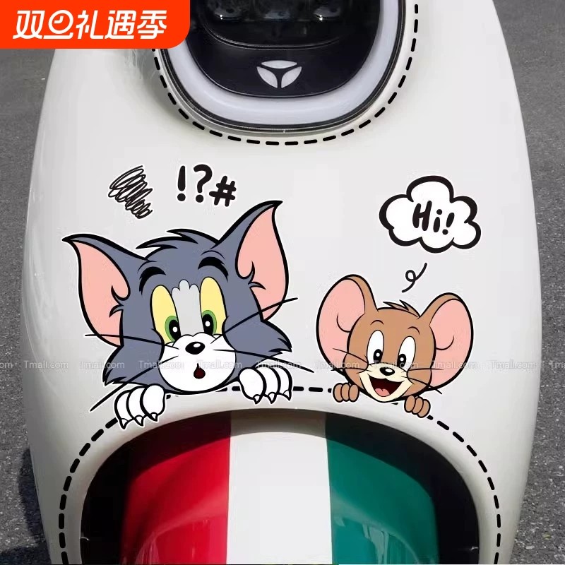 猫和老鼠可爱卡通装饰车身划痕遮挡贴电动车贴纸小牛雅迪爱玛防水