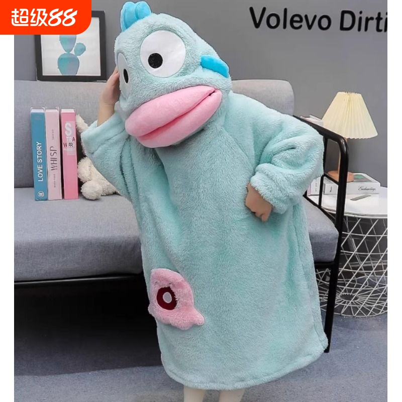 新款可爱小丑鱼儿童睡袍搞怪男女童冬季加厚珊瑚绒卡通连体家居服