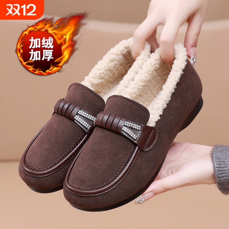 老北京布鞋女加绒妈妈棉鞋冬季防滑软底保暖奶奶鞋豆豆鞋鞋子毛绒