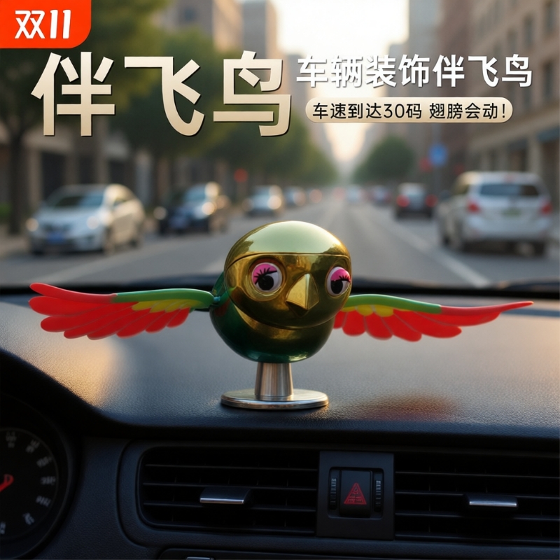 伴飞小鸟可动翅膀创意车载装饰