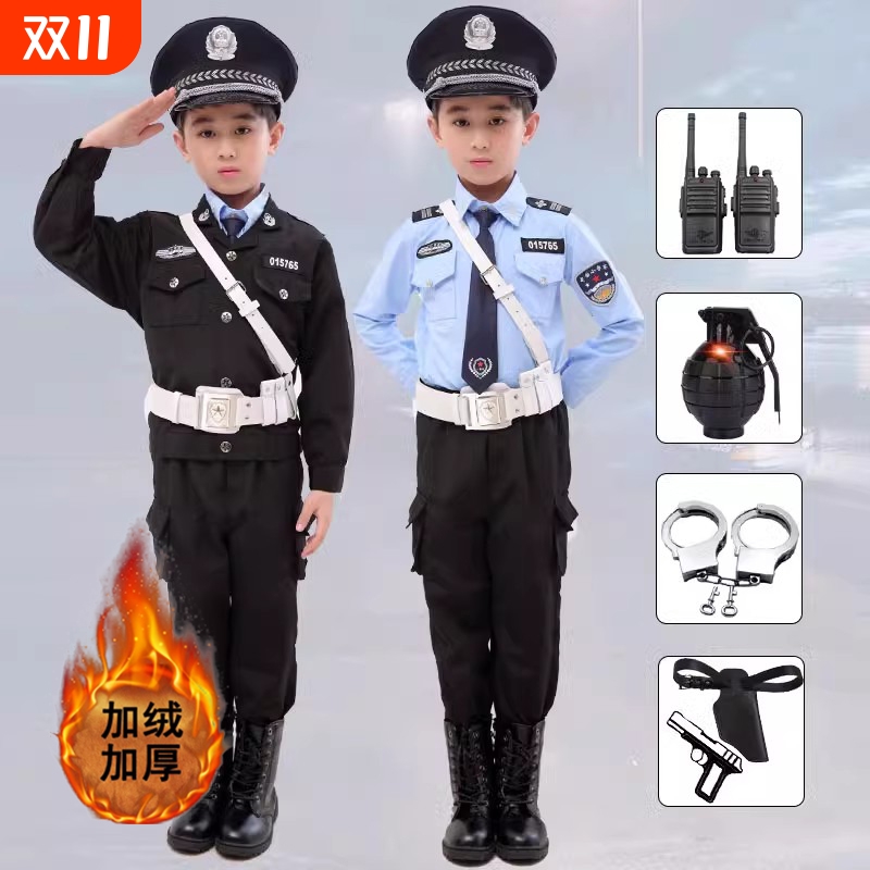 儿童表演服警察出加绒厚小