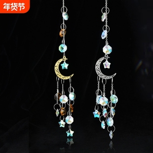 热卖款银色金色月亮五角星窗户装饰水晶挂件阳光捕手玻璃