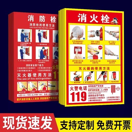 消防栓贴纸灭火器放置点消火栓使用方法门箱贴纸标识牌消防标识标牌说明防火墙安全警示牌标志责任人检查逃生