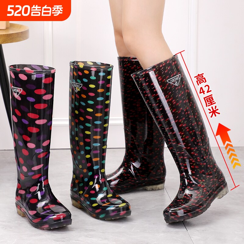 加厚高筒女士水晶胶鞋长筒雨鞋厨房防滑水靴户外涉水雨靴时尚短筒