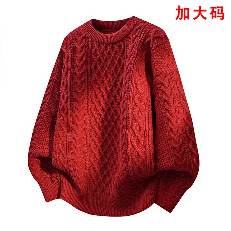大码毛衣大红色男女冬季纯色高级感针织衫麻花情侣装外套质感厚款