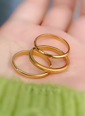 三生三世戒指叠戴钛钢戒指不掉色尾戒食指戒首饰手饰品金色戒指