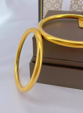 传承古法手镯不掉色女款结婚闺蜜手镯磨砂仿真锡金色手环素圈饰品