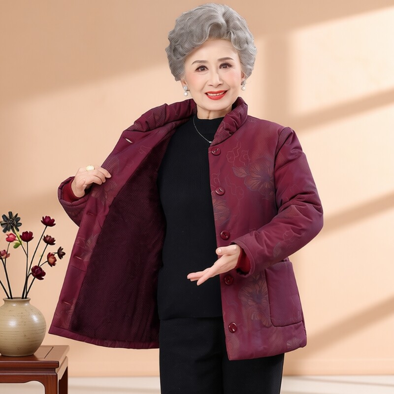 奶奶冬季加厚保暖中老年妈妈冬装60-80岁加绒外套老太太棉袄棉服