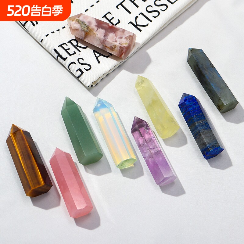粉水晶柱天然水晶六棱柱紫水晶柱晶体矿标本消磁净化摆件蛋白石