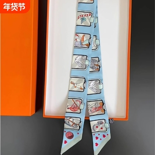 LVАFGН伴手礼蝴蝶印花丝巾绑包丝带手柄缠带细窄小长条发带女扎