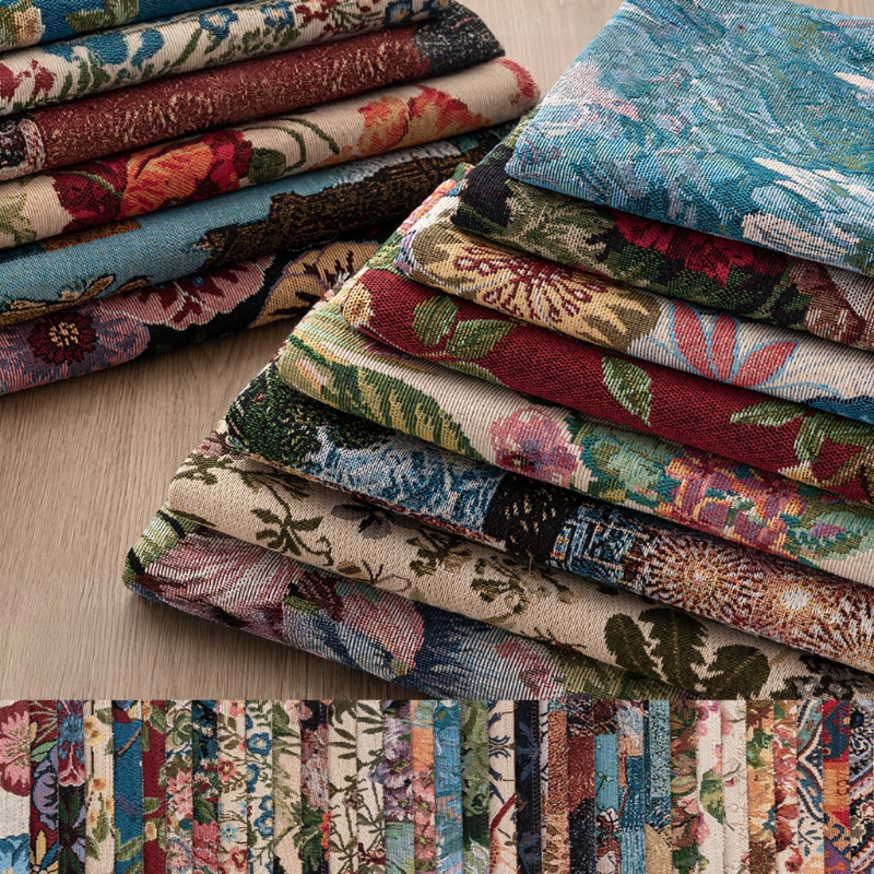 美式田园莫奈油画提花布料手工diy桌布抱枕服装设计面料沙发布料