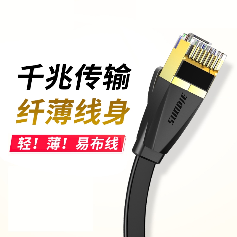 千兆扁平网线家用高速超六6类电脑路由器宽带连接线5m米屏蔽游戏