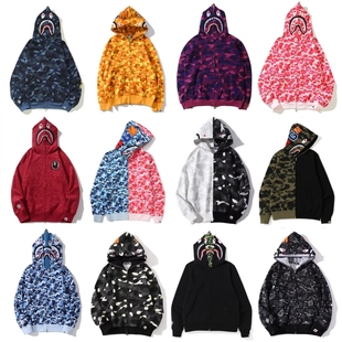 APE连帽卫衣纯棉SHARKAPE鲨鱼迷彩外套亲子装 冬薄绒红色白色黑色