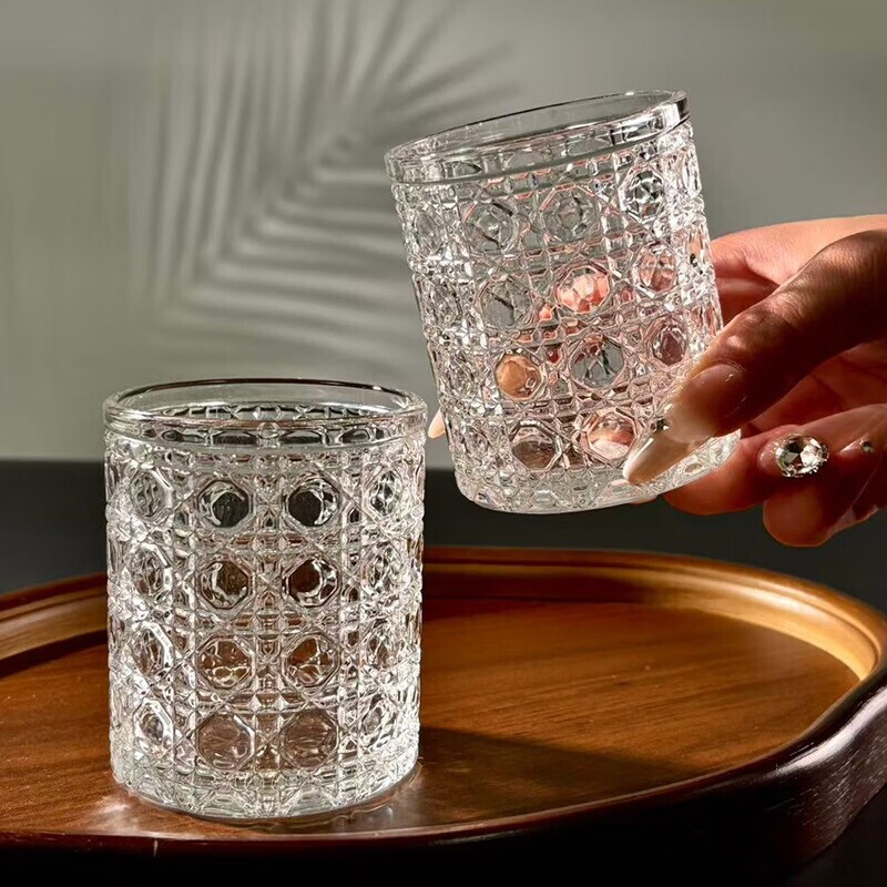 宝石纹玻璃杯INS风高颜值洋酒杯透明家用加厚鸡尾酒调酒啤酒杯子