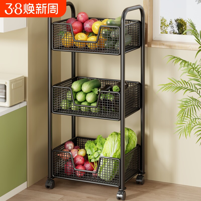 厨房置物架蔬菜收纳架多功能落地小推车大容量多层菜篮子移动蔬果