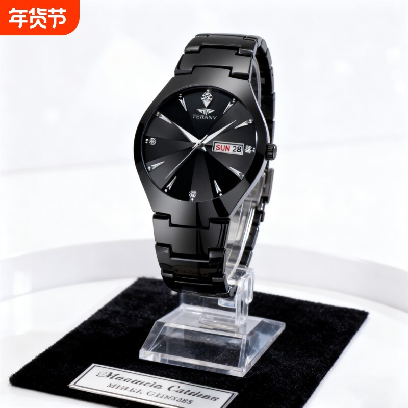 正品瑞士2024新款手表男士全自动机械风防水精钢带双日历男表夜光