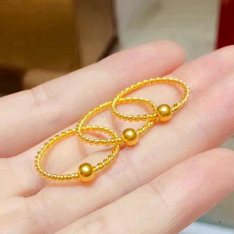 日韩小众轻奢钛钢不掉色圆珠麻花金豆细戒指女时尚百搭叠戴指环