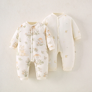 婴儿夹棉连体衣衣服秋冬季婴幼儿宝宝冬装男宝保暖外出服加厚棉衣