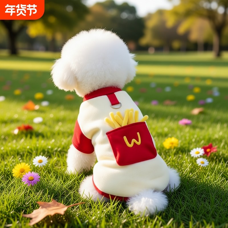 新年小狗狗衣服秋冬款可牵引泰迪比熊博美幼犬猫咪宠物卫衣牵引扣