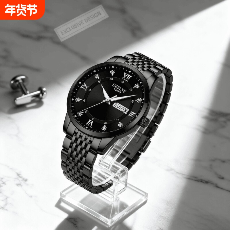 手表男款防水高级感全自动男表数字双日历防水腕表男机械风全自动
