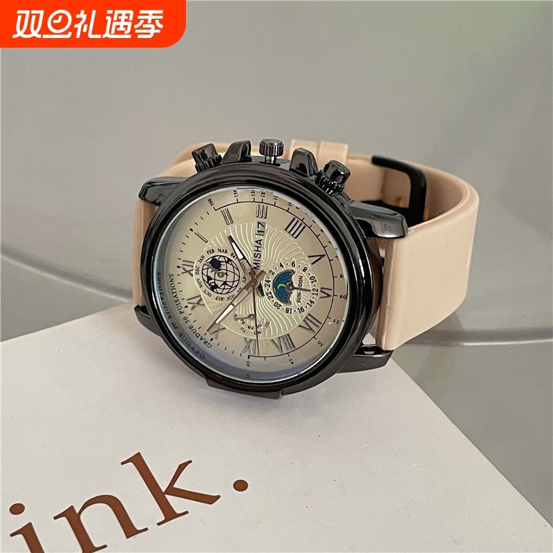 美式复古手表初高中学生女款高颜值运动机械石英男指针式防水静音