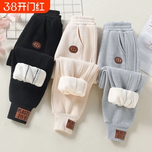 男童裤子秋冬外穿中大童儿童加绒加厚绒洋气女童冬季保暖长裤黑色