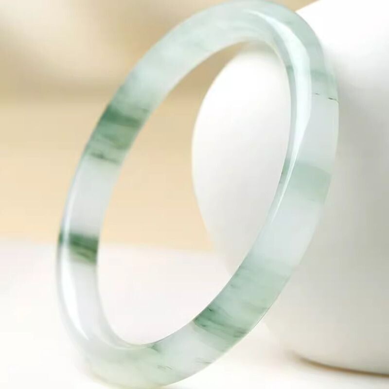 正品新疆天山翠高冰手镯女飘花细圆条古风飘翠色玉石镯子妈妈女友