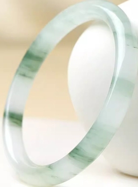 正品新疆天山翠高冰手镯女飘花细圆条古风飘翠色玉石镯子妈妈女友