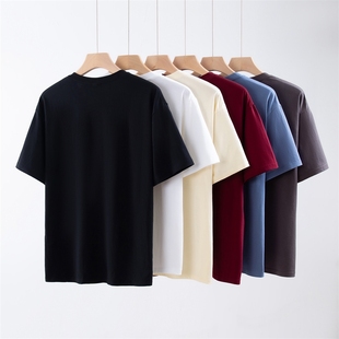 短袖 全棉打底衫 情侣上衣长绒棉圆领 t恤纯色夏季 100纯棉重磅男短袖