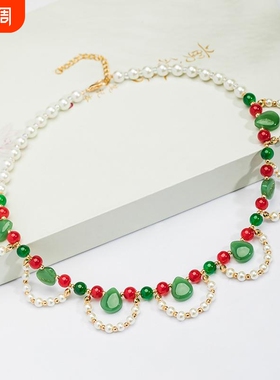 古风项链女复古旗袍珍珠吊坠双层软璎珞汉服配饰TB14.9多层白色