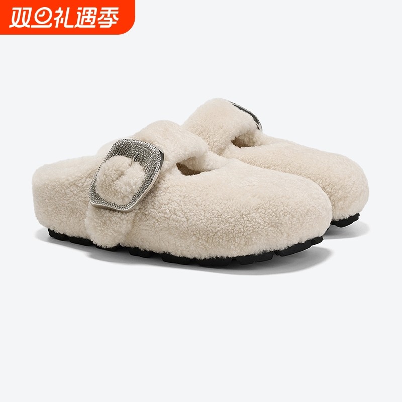 2025年新款羊羔毛包头毛毛拖鞋女外穿时尚防滑厚底懒人毛拖女棉鞋
