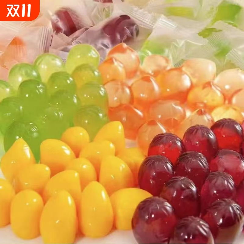 剥皮软糖网红爆款白桃芒果葡萄多种水果形状组合橡皮糖高颜值糖果